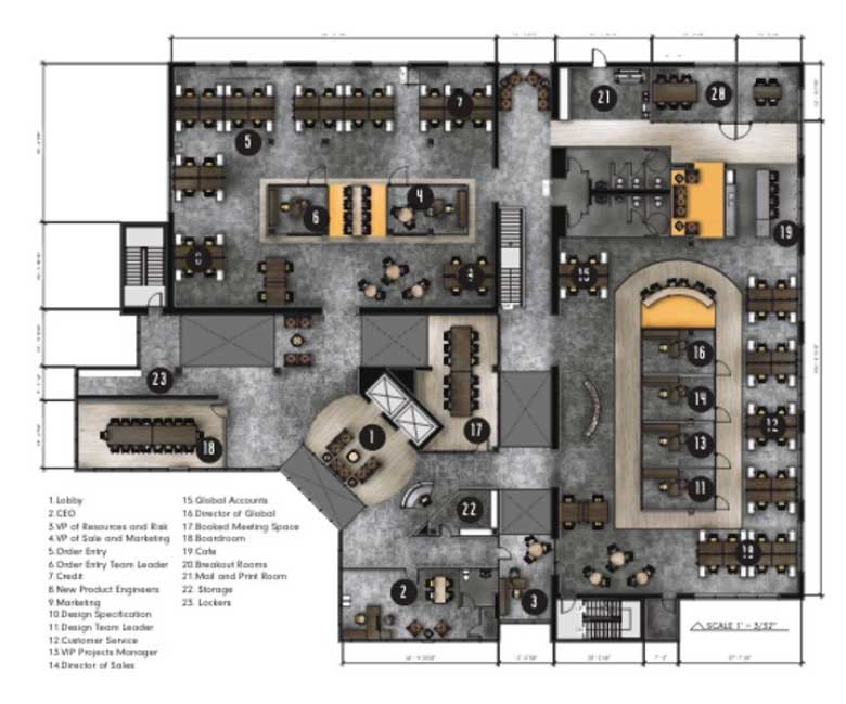 2018 Student Design Competition - Gold Award Winners, workplace design layout by Regan Sanders, Mississippi State University