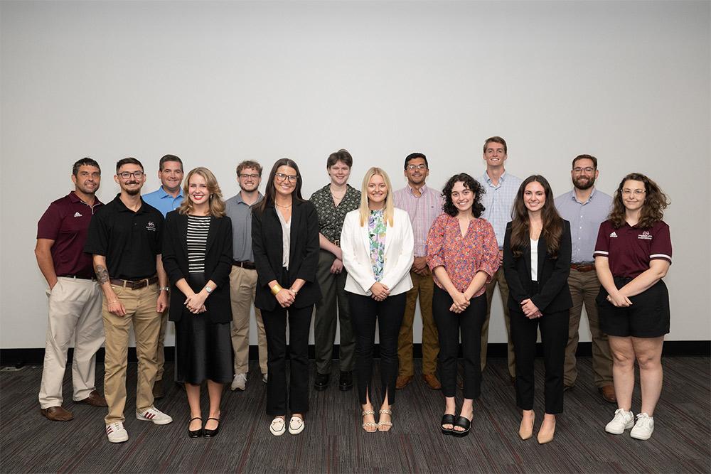 The third-place winners for their “APEX” project are Team 9 members, pictured with sponsors, (front, left-right) Isaiah Brooking, Brasfield & Gorrie; Lily Cate King, interior design; Hallie Gipson, interior design; Elizabeth Garcia, building construction science; Olivia Dickey, art; Sabra Hubbard, interior design; Brooke Keen, University Recreation; (back, left-right) Jason Townsend, University Recreation; Robert Robison, Brasfield & Gorrie; James Harper, architecture; Ada Fulgham, architecture; Raul Zaragoza, building construction science; William Pace, building construction science; Tyler Brown, B&G. (OPA Photo)