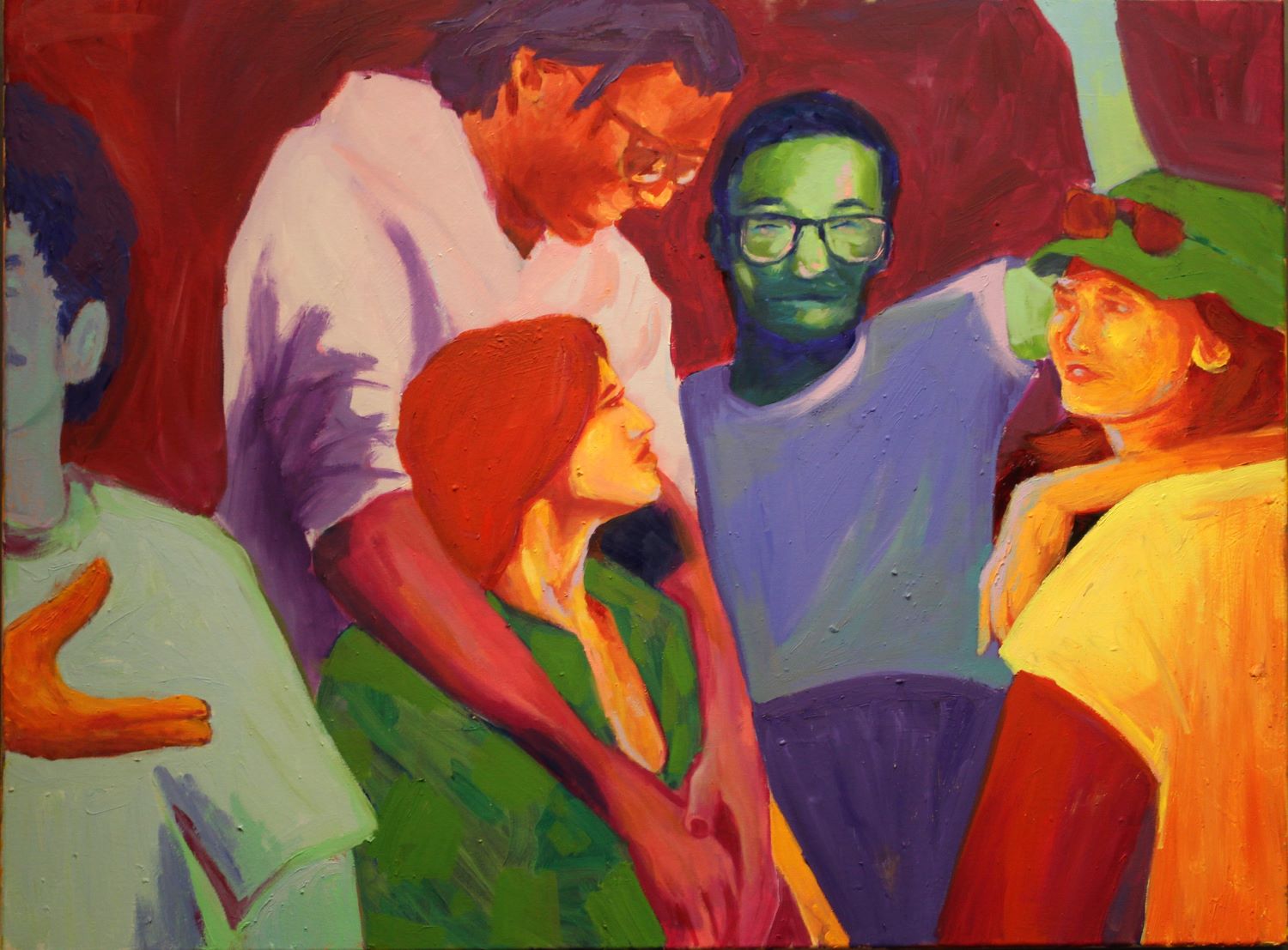 painting of a group of people talking