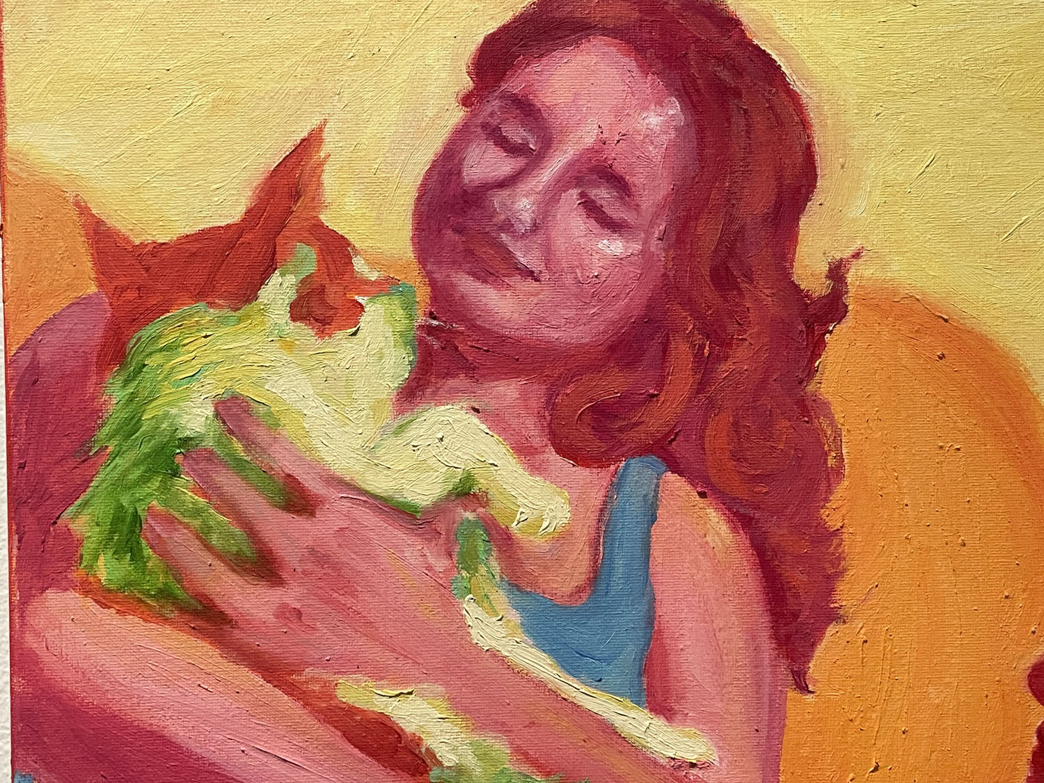painting of a person holding a cat