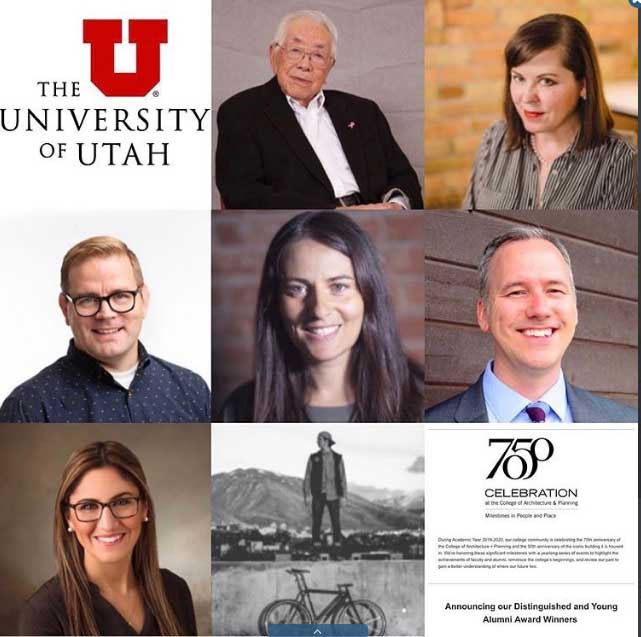 screencapture from instagram showing a grid of the 7 alumni, the University of Utah logo and the 70/50 Celebration logo