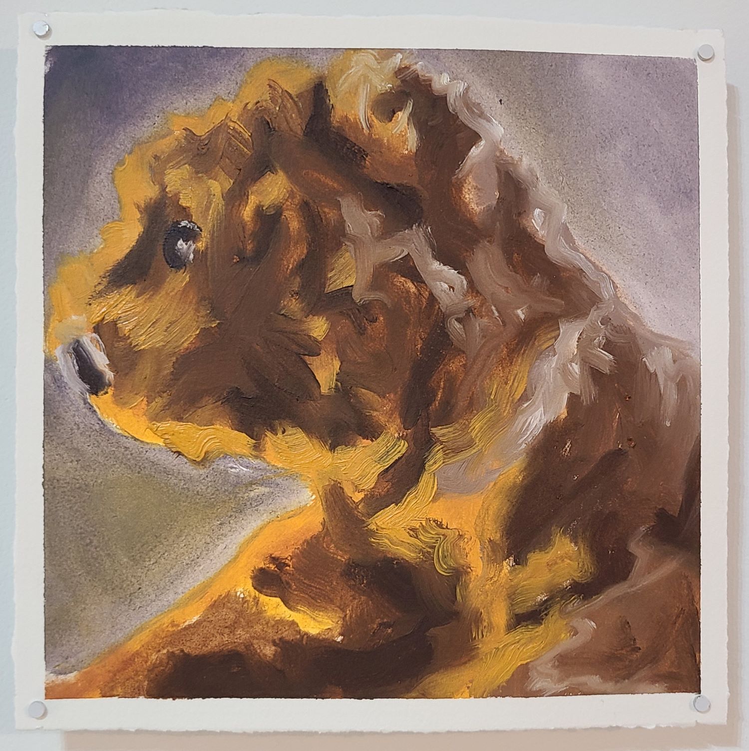 painting of the side profile of a stuff dog animal