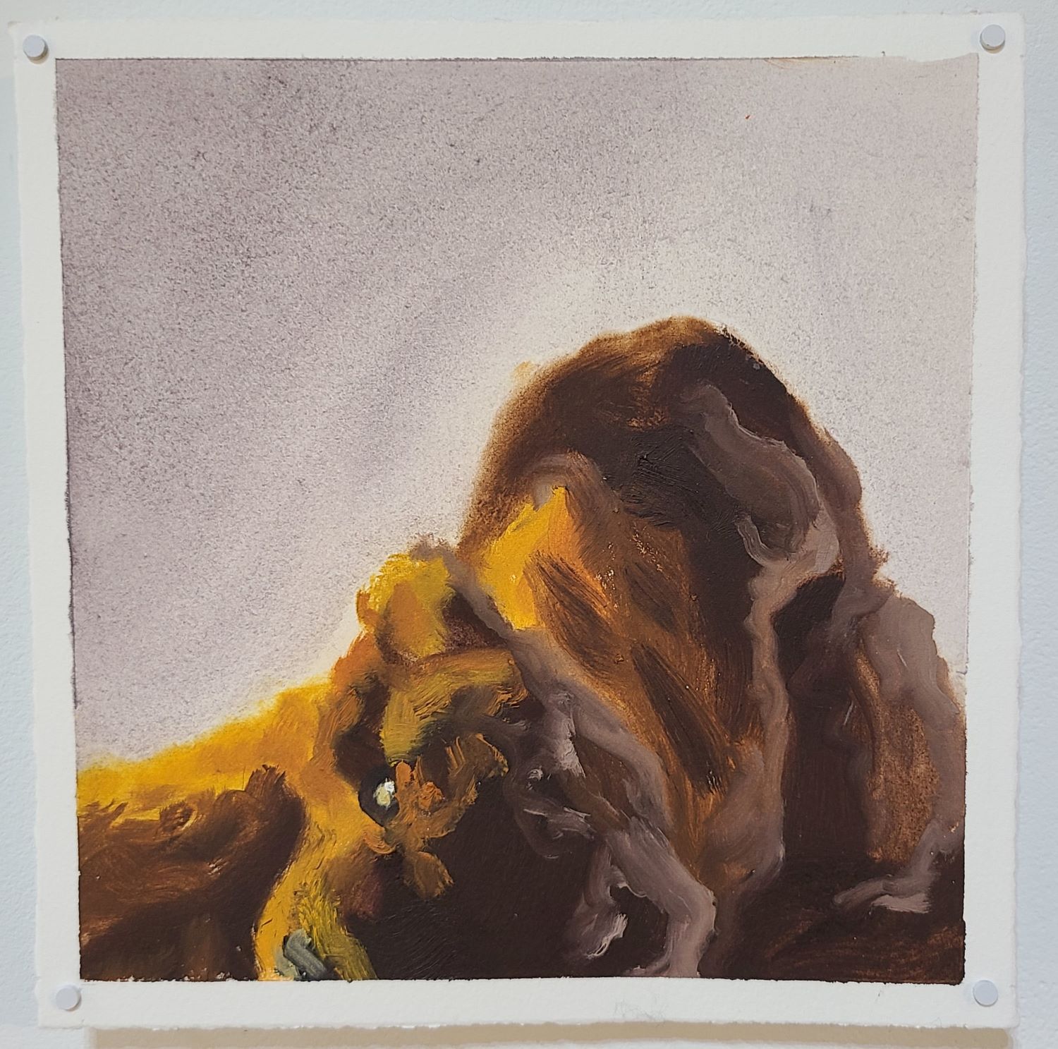 painting of a stuff dog animal laying on it's stomach