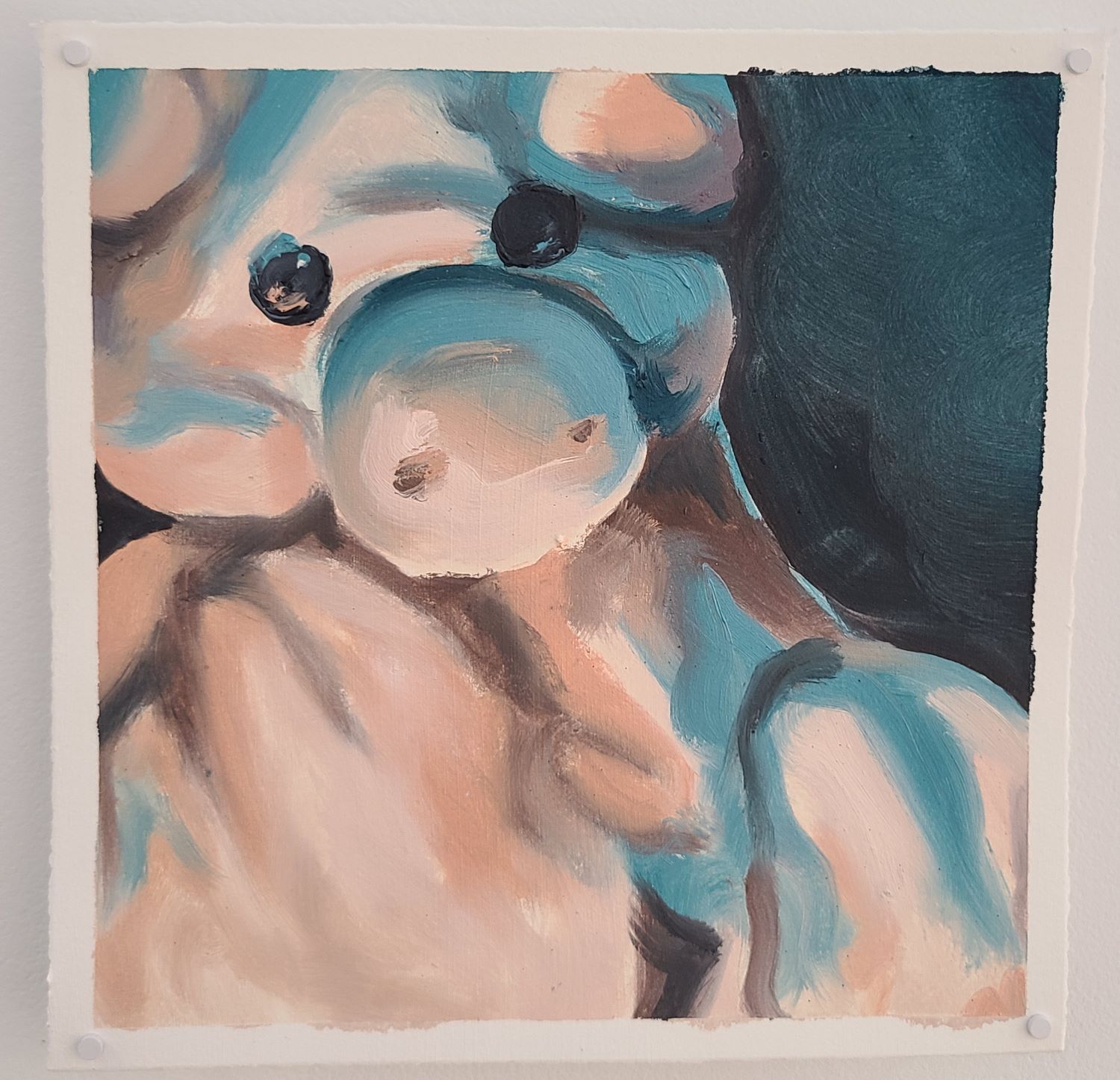 painting of a stuff pig animal in blue light